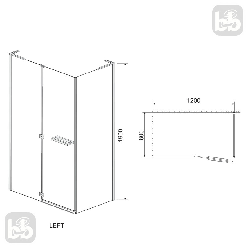 EGER MKA душевая кабина прямоугольная 120*80*190см (стекло+дверь), распашная, стекло прозрачное 6мм, левая (3 коробки), (599-330TR/1L)