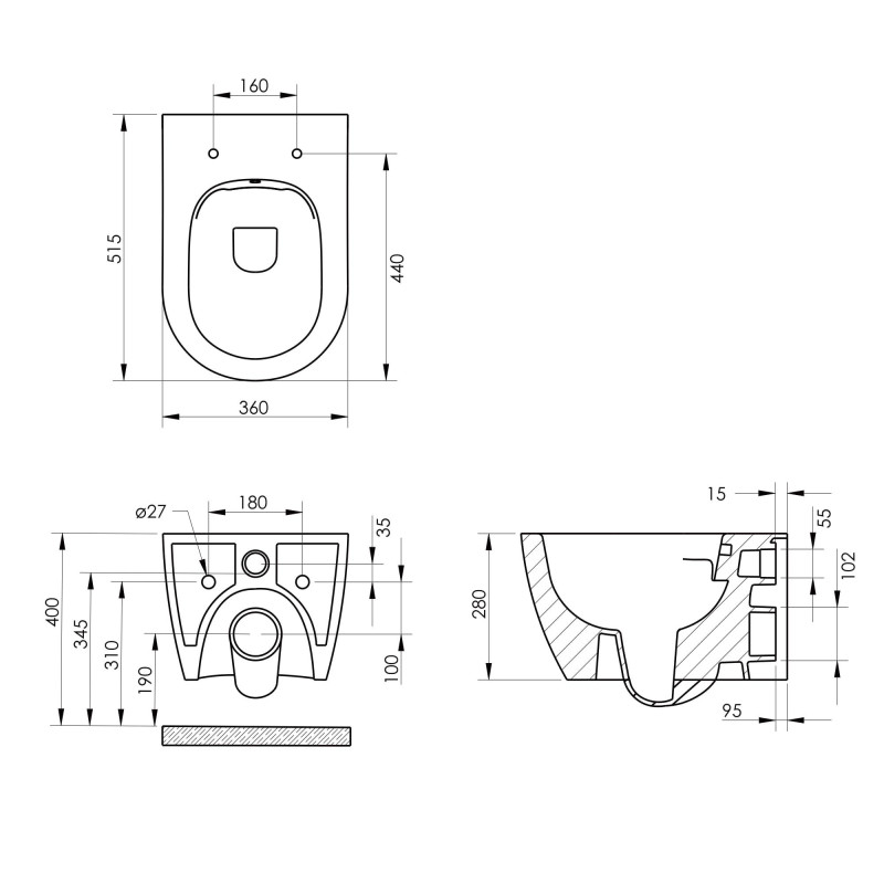 VOLLE VIRGO унитаз-биде подвесной, Rimless, сиденье твердое Slim slow-closing, (1324.491007)