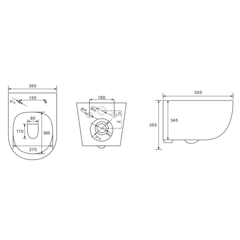 VOLLE TOLEDO Rimless унитаз подвесной 55,5*36,5*35,5см, сиденье Duroplast Slim медленного закрывания, (1347.001000)