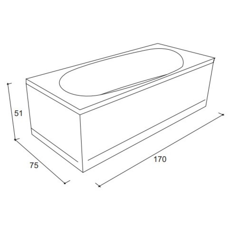 VOLLE AIVA NEO ванна 170*75*39см без ніжок, акрил 5мм, 
АИВА НЕО ванна 170*75*39см без ножек, акрил 5мм, (1229.001775)