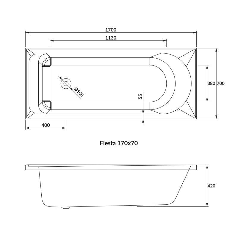 VOLLE FIESTA NEO ванна 170*70см без ніжок, акрил 5мм, 
ФИЕСТА NEO ванна 170*70см без ножек, акрил 5мм, (1234.001770)