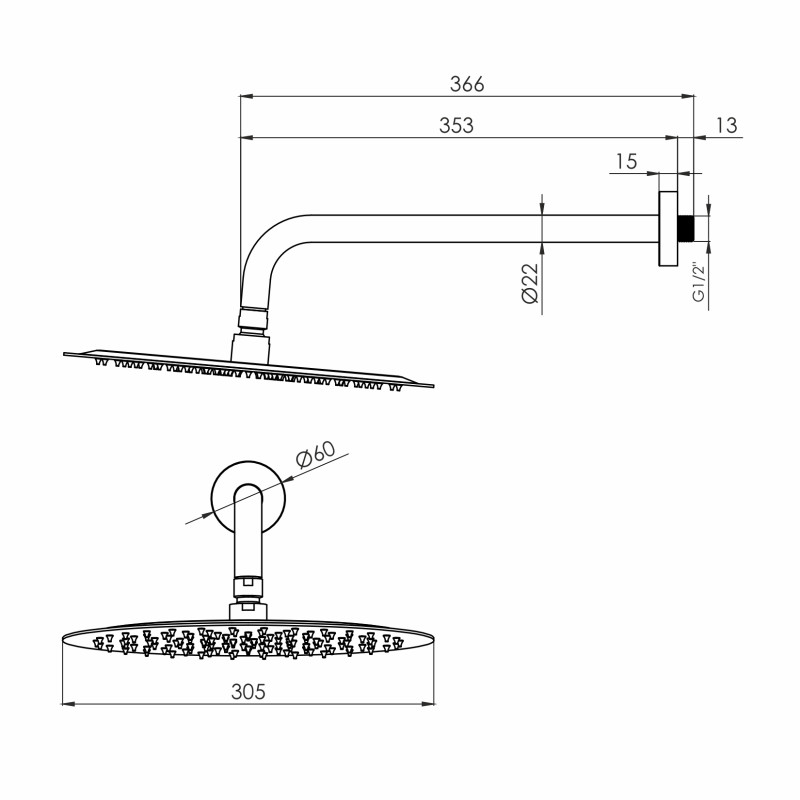 VOLLE CASCADA R100 душ верхній, Ø300 мм, кронштейн, SS, cepillado oro, (1586.180215)