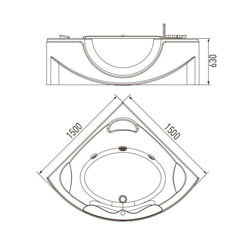 VOLLE Ваннаугольная 1500*1500*630мм акриловая, (TS-103)