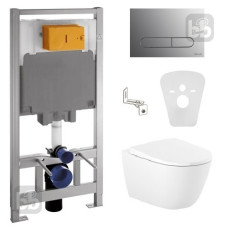 ROCA Набор инсталляционный: ONA Rimless унитаз подвесной с сиденьем + 141515 VOLLE MASTER инсталляция для унитаза 4 в 1, в комплекте клавиша хром, (A34H688000+141515)