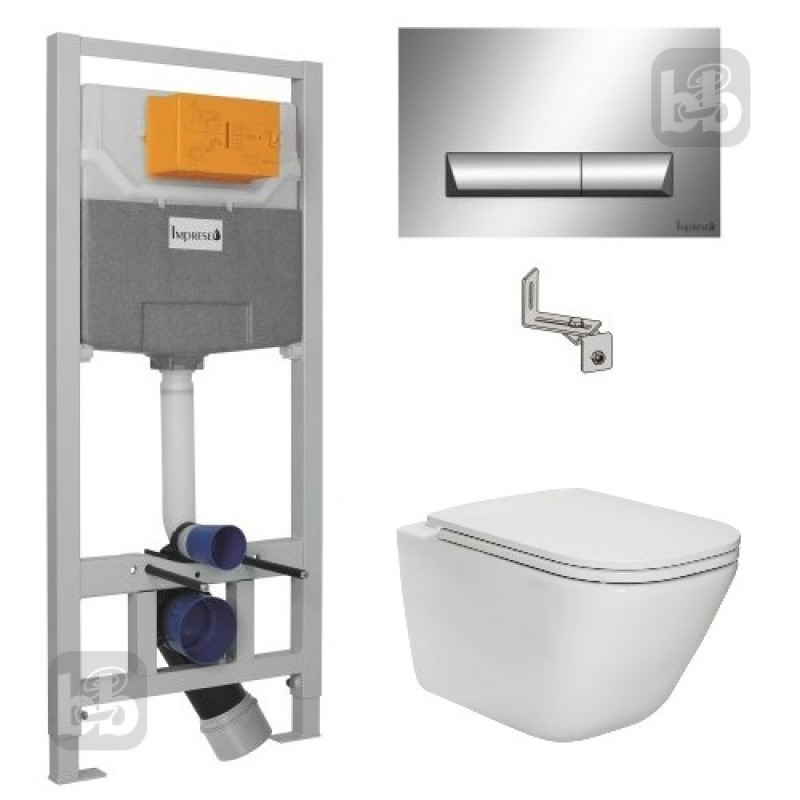 ROCA Набор инсталляционный: GAP Rimless унитаз подвесной с сиденьем Slim + i8120 IMPRESE инсталляция для унитаза 3 в 1, в комплекте клавиша хром Pan, (A34H470000+i8120)