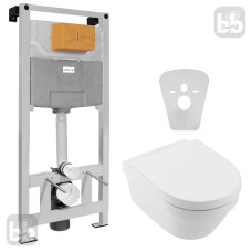 ROCA Комплект: MERIDIAN Rimless унiтаз пiдвiсний 48см, CPT, з сидiнням Slim + VOLLE MASTER NEO iнсталяцiя для пiдвiсного унiтазу без клавiши, (A34H242000+201010)