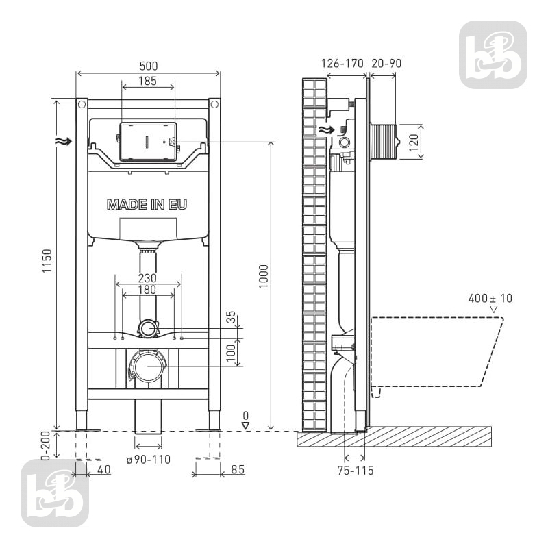ROCA Комплект: MERIDIAN Rimless унiтаз пiдвiсний 48см, CPT, з сидiнням Slim + VOLLE MASTER NEO iнсталяцiя для пiдвiсного унiтазу без клавiши, (A34H242000+201010)