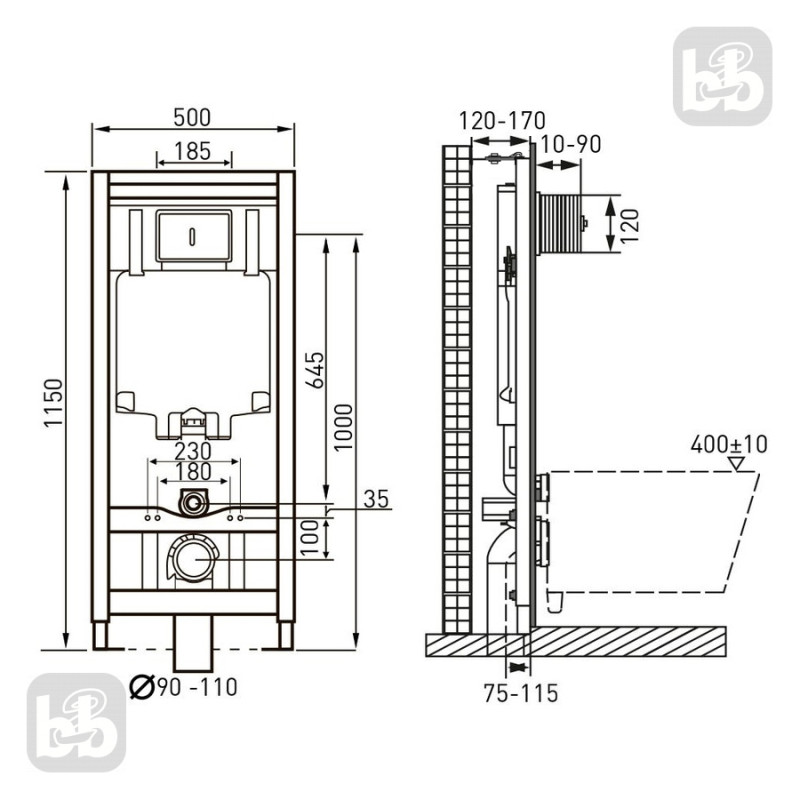 ROCA Комплект: MERIDIAN Rimless унiтаз пiдвiсний 48см, з сидiнням Slim, з системою плавного опускання + VOLLE MASTER комплект iнсталяцiї 4в1, клавiша хром, (A34H242000+141515)