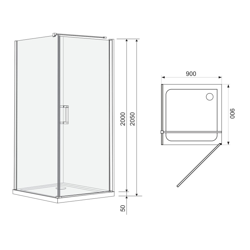 EGER RUDAS душевая кабина 90*90*205см квадратная, раздвижная, правая, стекло прозрачное, поддон (PUF) 5см сифоном, стекло прозрачное, (599-001/R (3коробки))