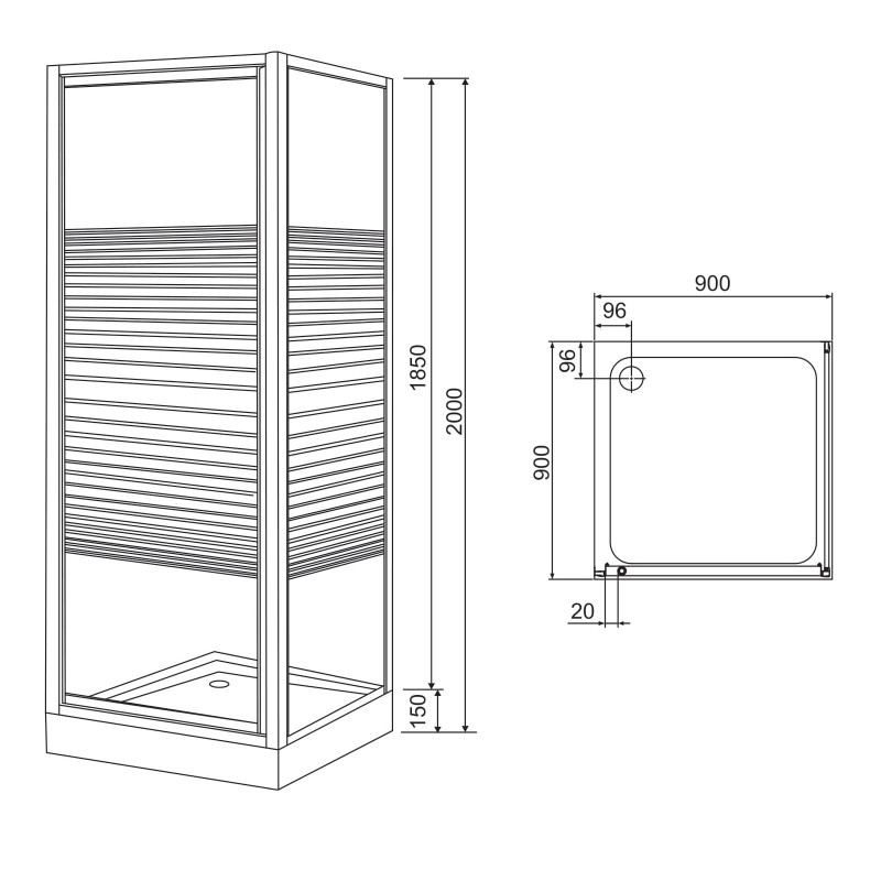 EGER FRIDA душевая кабина 90*90*200см, на мелком поддоне 15см, профиль белый, стекло Frizek, (599-151-15)