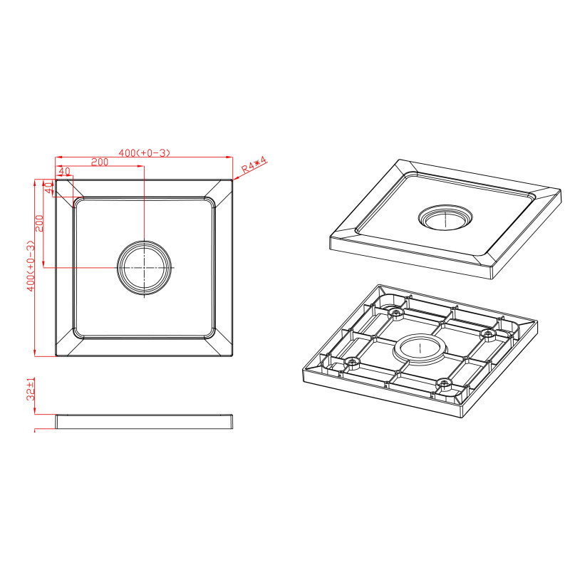 EGER Піддон SMC 40*40*3,5см квадратний, (599-4040S)