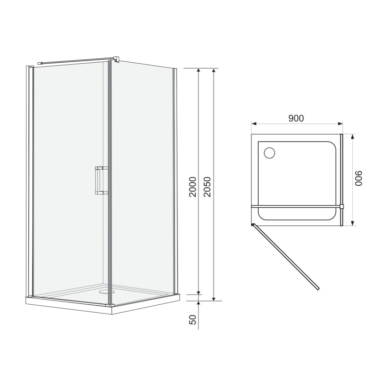 EGER RUDAS душевая кабина 90*90*205см квадратная, распашная, левая, поддон (PUF) 5см с сифоном, стекло прозрачное, (599-001/L (3 коробки))