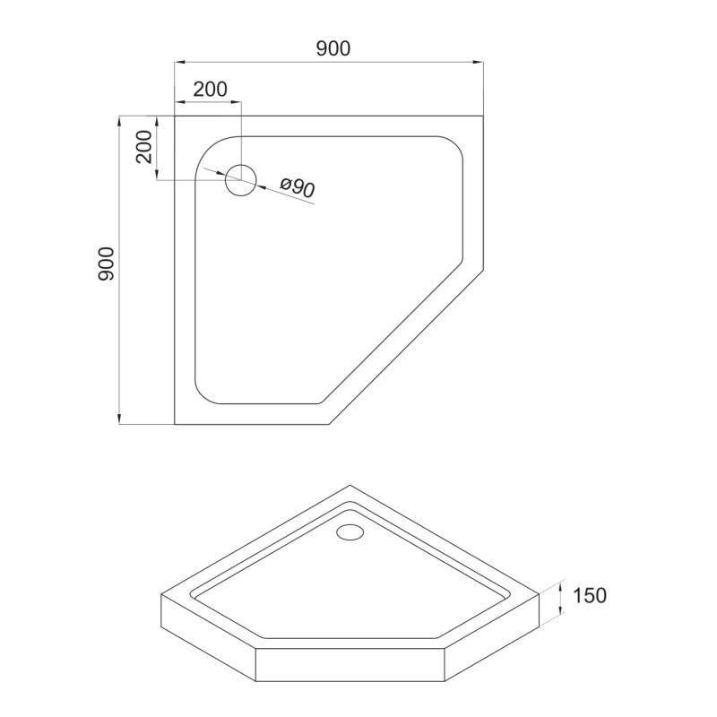 EGER STEFANI поддон 90*90*15см пятиугольный, акриловый, (599-535/2)