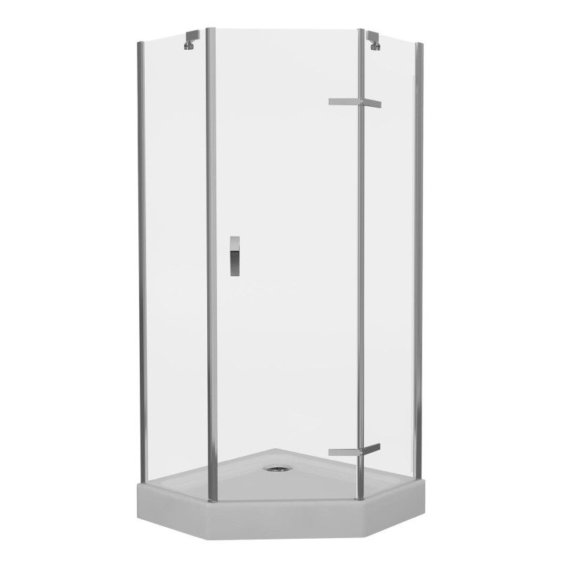 EGER STEFANI душевая кабина 90*90*205см пятиугольная на мелком поддоне 15см, распашная, стекло прозрачное, (599-535 (3 коробки))