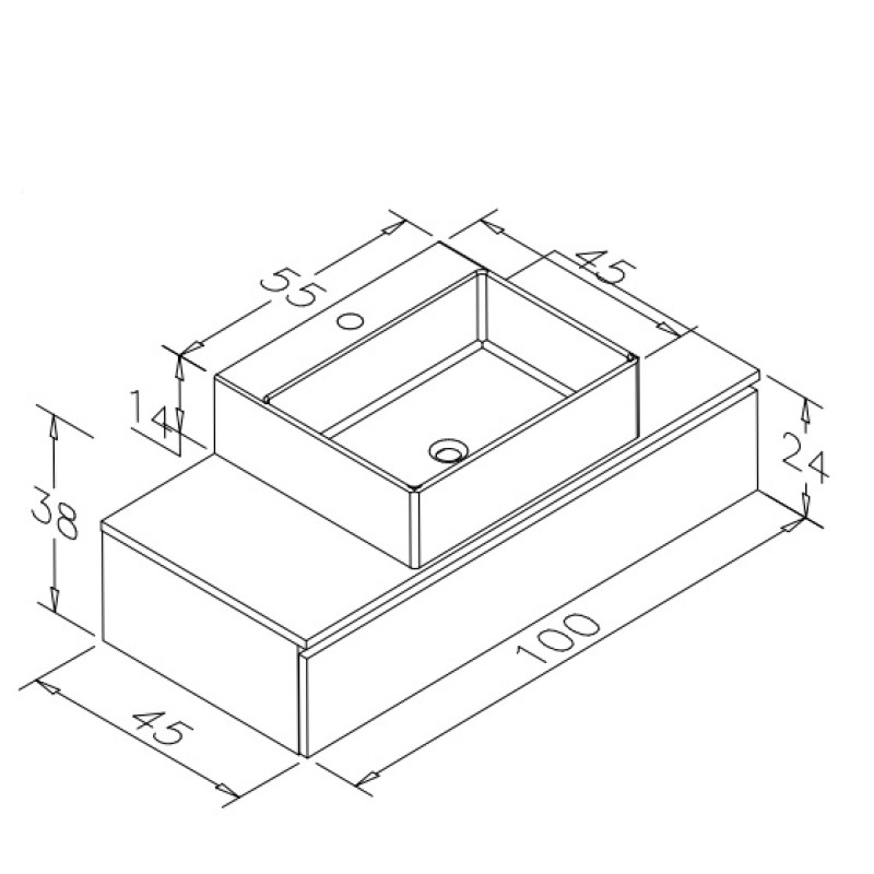 VOLLE LEON тумба 100см підвісна зі стільницею, 1 ящик, blanco, (1911.381007)