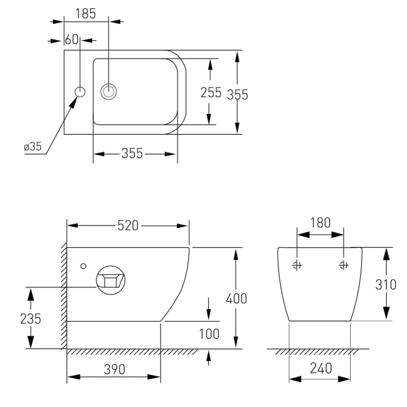 VOLLE ORLANDO біде 52*35,5*40см підвісне, (13-35-014)
