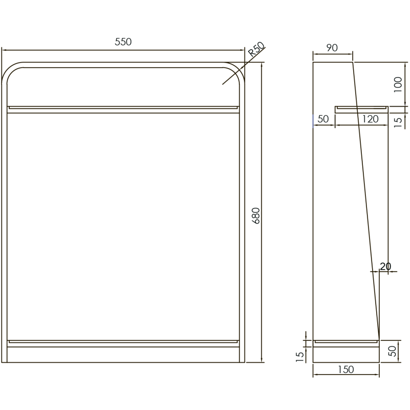 VOLLE Полиця-рушникотримач 55*15*68см підлогова кам'яна Solid surface, (18-40-128)