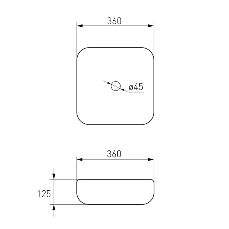 VOLLE раковина 36*36*12,5см, настенный, матово-черный, (13-01MBlack-035)