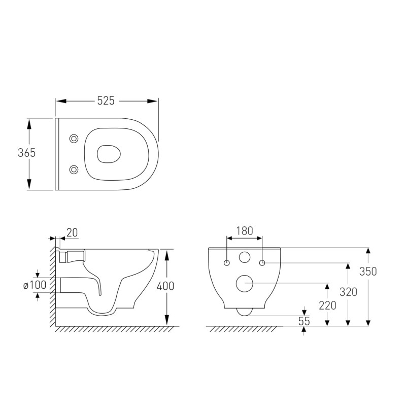 VOLLE OLIVA унітаз 52,5*36,5*40см підвісний Rimless, в комплекті із сидінням Slim slow-closing, (13-45-165)