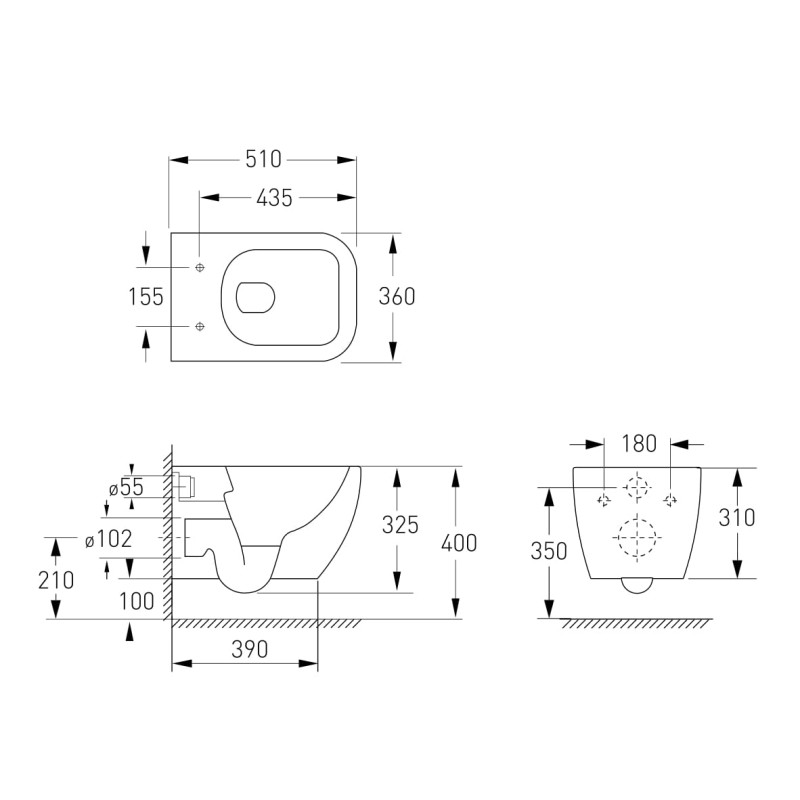VOLLE ORLANDO Rimless унітаз 51*36*40см підвісний, сидіння тверде Slim slow-closing, (13-35-373)