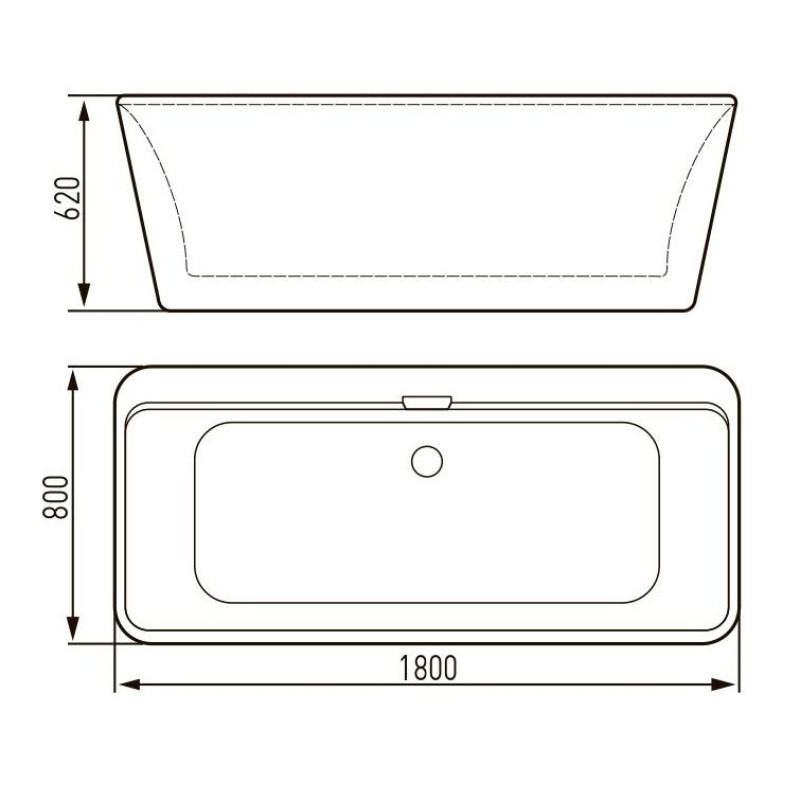 VOLLE Ванна 180*80*62см, отдельностоящая, слив-перелив, (12-22-110C)