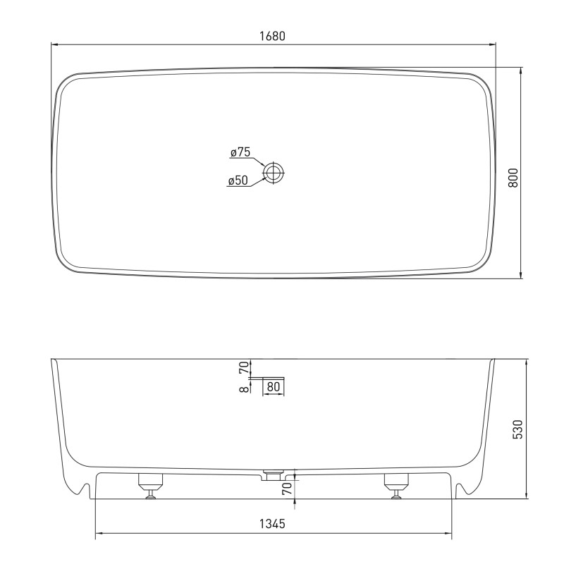 VOLLE Ванна 170*80*54см окремостояча на ніжках кам'яна, (12-22-178)