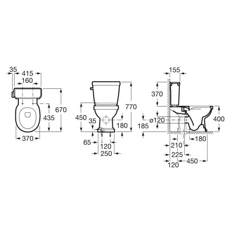 ROCA CARMEN бачок комбінованого унітазу, 4,5/3 л, під`єднання води знизу, розмір 670х370 мм, (A3410A1000)