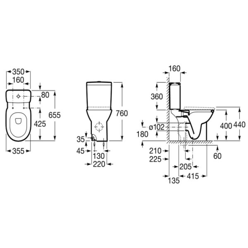 ROCA DEBBA Round Rimless чаша напольного унитаза, (A34299P000)