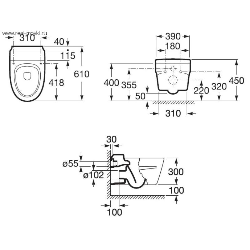 ROCA KHROMA унітаз 61*39см, підвісний, с комплектом кріплень, (A346657000)