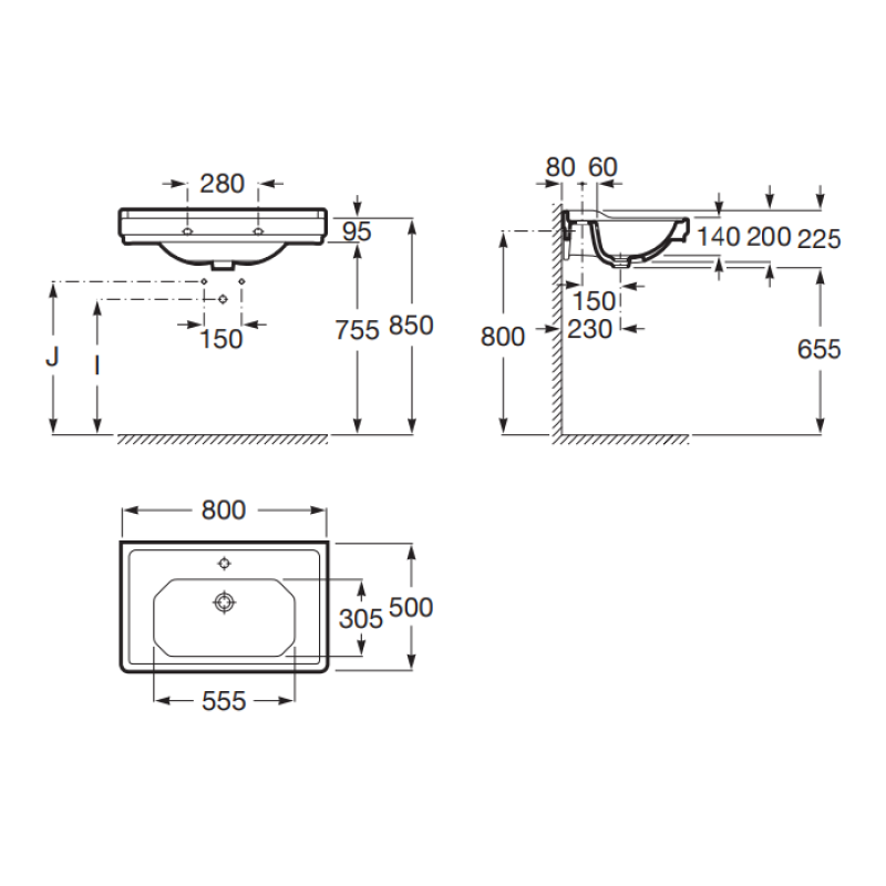 ROCA CARMEN раковина с отверстием для смесителя, размер 800x500 мм, (A3270A0000)