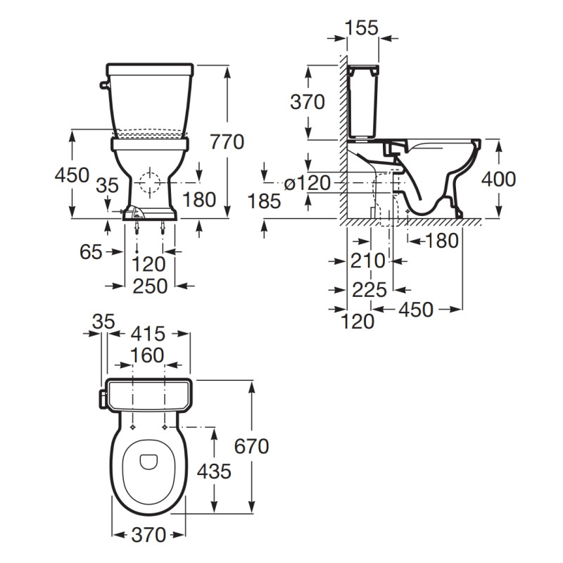 ROCA CARMEN Rimless чаша комбінованого унітазу, випуск універсальний, монтується на підлозі, (A3420A7000)
