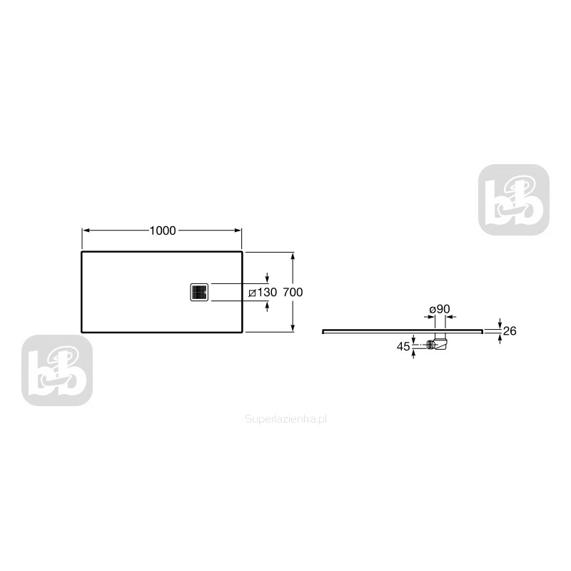 ROCA TERRAN піддон 100*70*2,6см, із штучного каменю STONEX, прямокутний, із трапом та сифоном в комплекті, колір кремовий, (AP013E82BC01500)