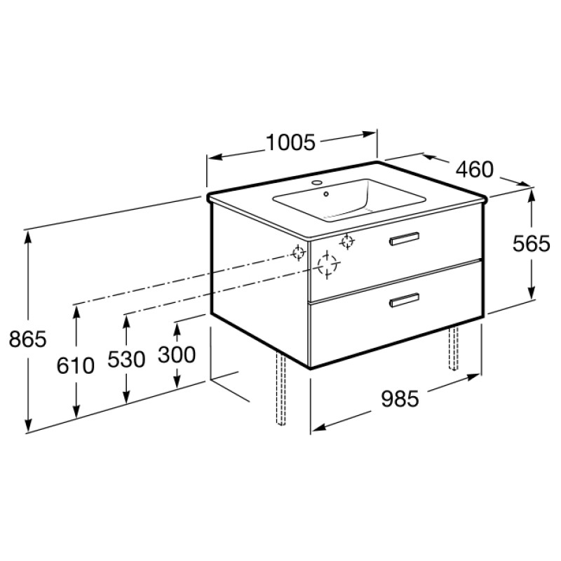 ROCA VICTORIA BASIC тумба с умывальником 100см, цвет береза, (A855851422)