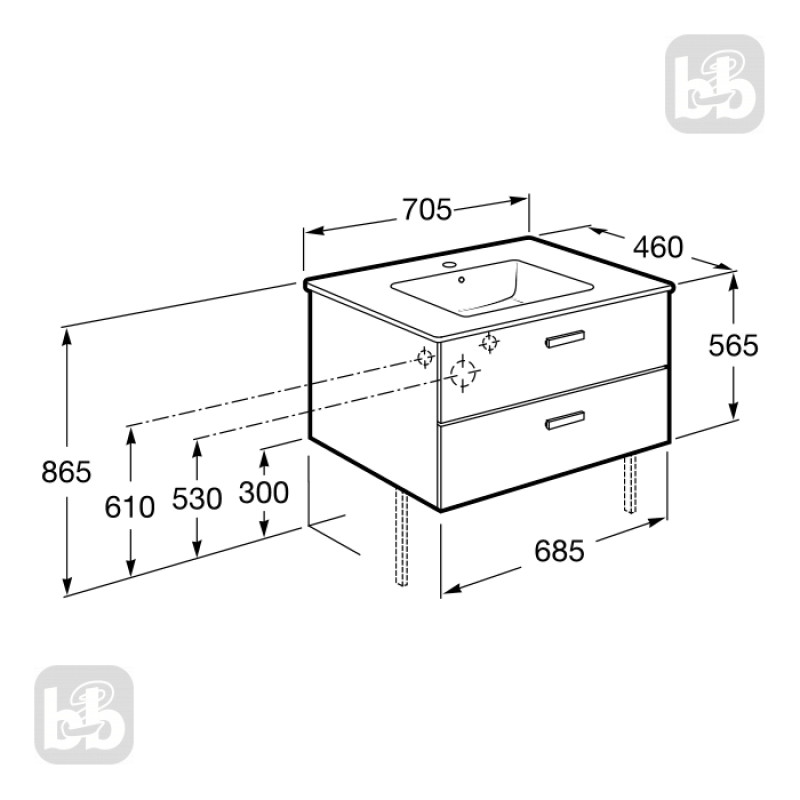 ROCA VICTORIA BASIC тумба с умывальником 70см, цвет береза, (A855853422)