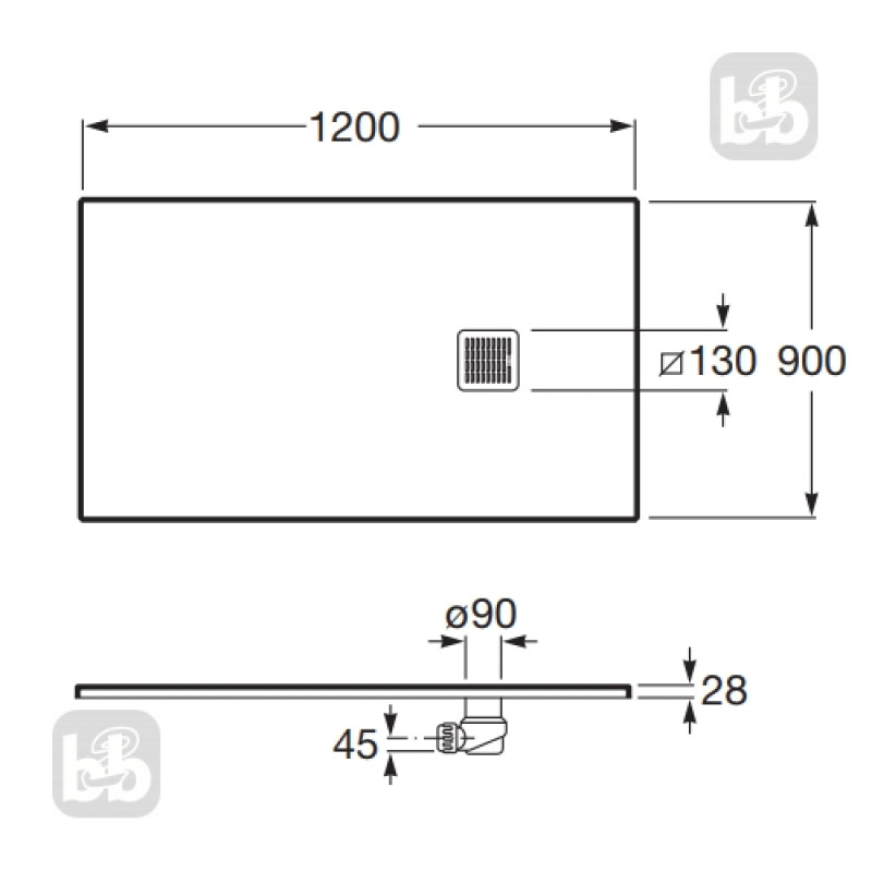 ROCA TERRAN піддон 1200*900мм прямокутний, ультраплаский, штучний камінь Sentec, колір цемент, (AP014B038401300)