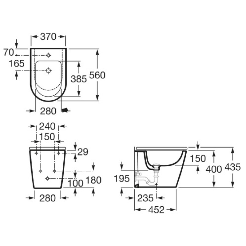ROCA INSPIRA Round бiде 370*560*400мм, кругле, с 1-м отв. пiд змiшувач, (A357527000)