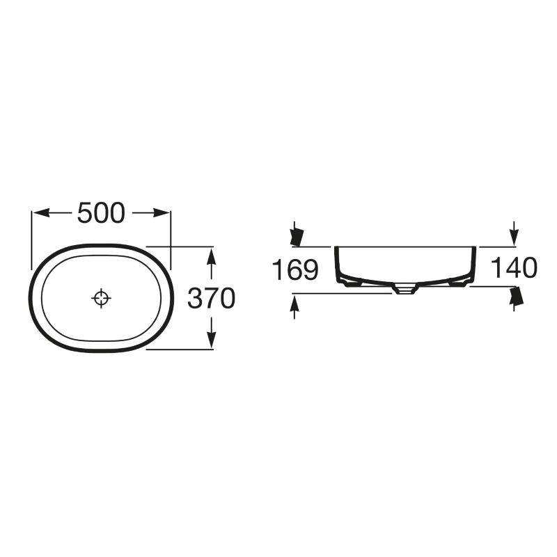 ROCA INSPIRA Round раковина 500*370*140мм, кругла, накладна, без отв. пiд змiшувач, без переливу, (A327520000)