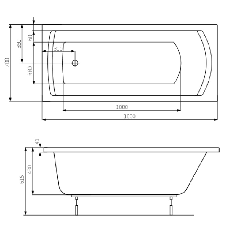 ROCA LINEA ванна 1600*700мм, з нiжками, (A24T018000)