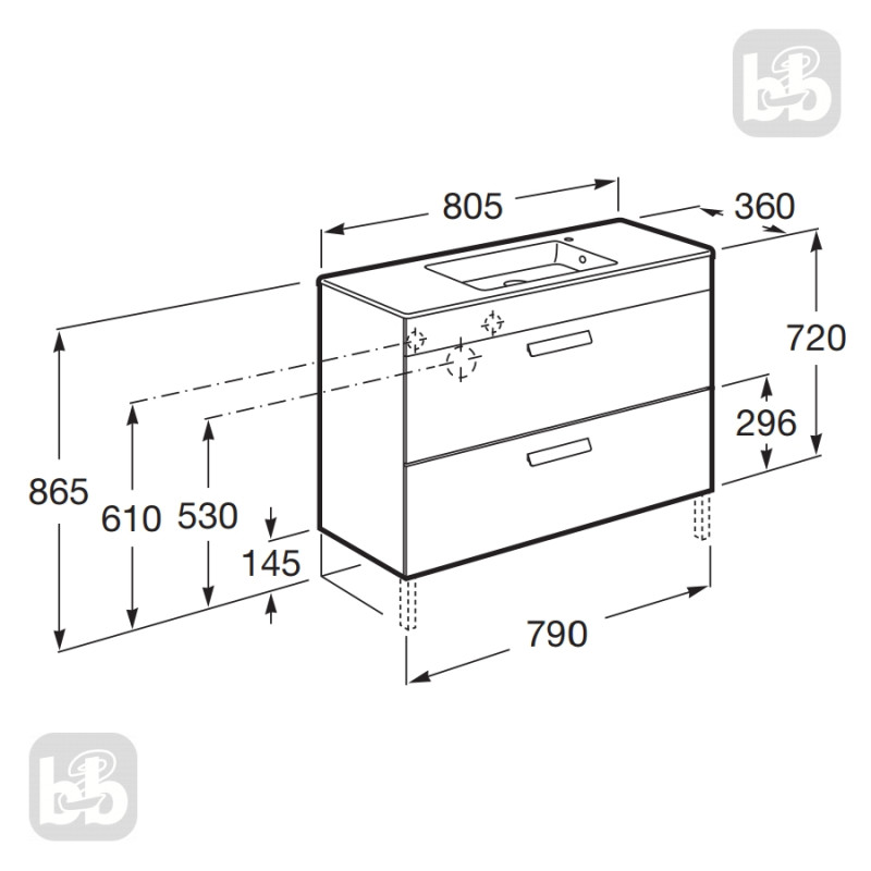 ROCA DEBBAтумба під раковину 80см, з 2-ма шухлядами, сірий антрацит, (A855907153)