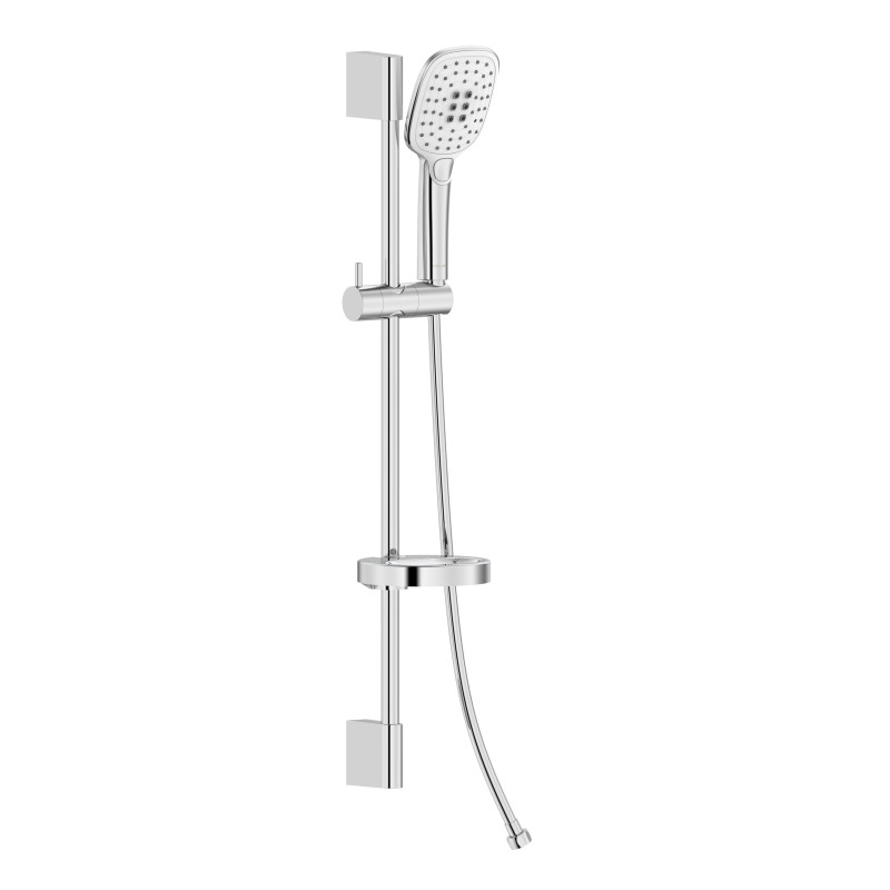 VOLLE CASCADA B55 гарнітур душовий, лійка 100*247мм, 3 режими, біла кришка, штанга 72 см, шланг PVC 150см, мильниця, cromo, (1586.170201)