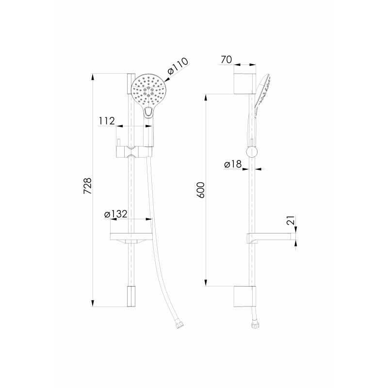 VOLLE CASCADA B45 гарнітур душовий, лійка Ø110мм, 3 режими, біла кришка, 72 см, шланг PVC 150см, мильниця, cromo, (1586.170101)