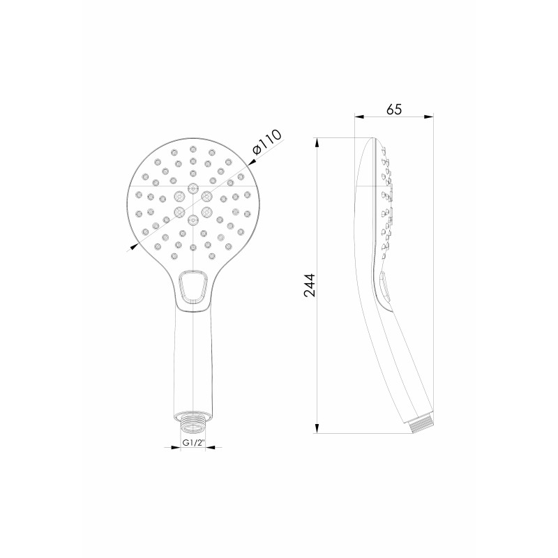 VOLLE CASCADA A20 душ ручний, Ø110мм, 3 режими, кнопковий перемикач, ABS, біла кришка, cromo, (1586.070201)