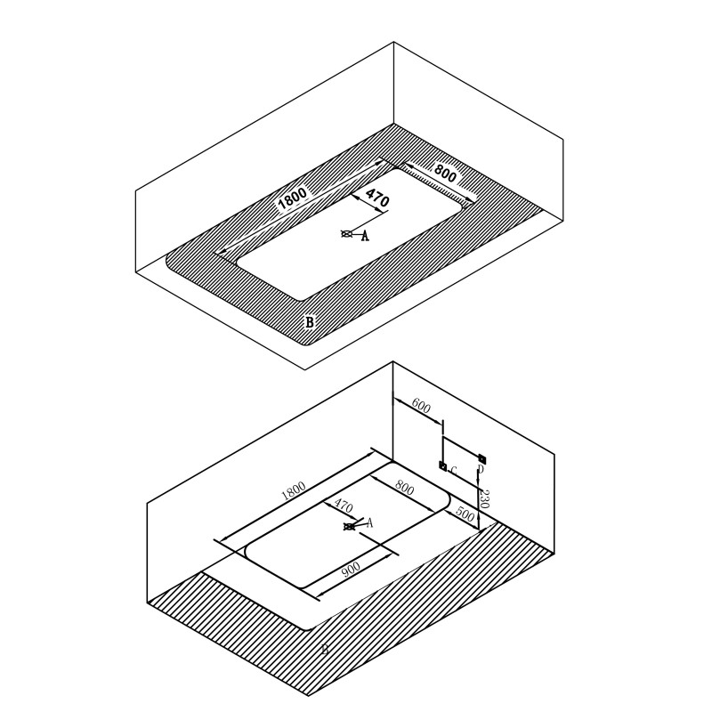 VOLLE Ванна 180*80*62см, отдельностоящая, слив-перелив, черно/белая, (12-22-110black)