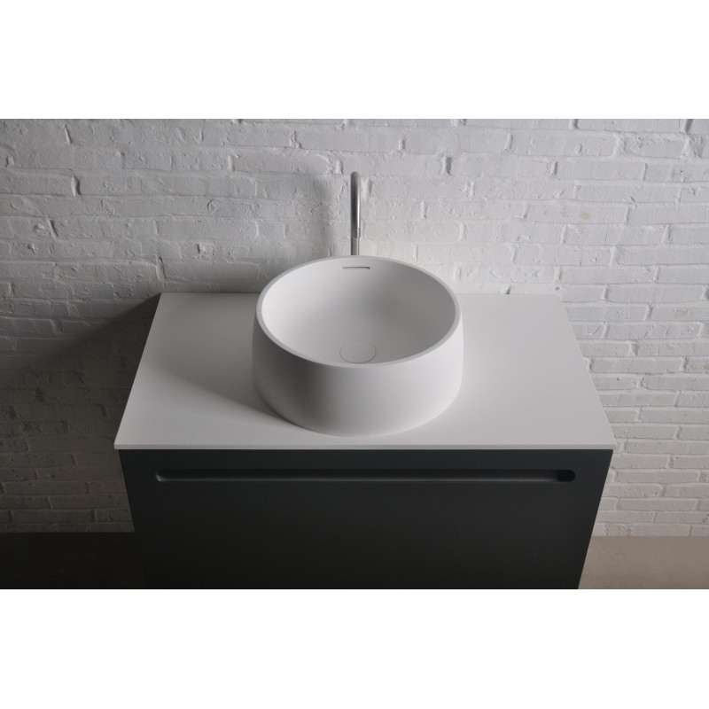 VOLLE Умивальник 42*15см накладний кам`яний круглий Solid surface, (13-40-468)