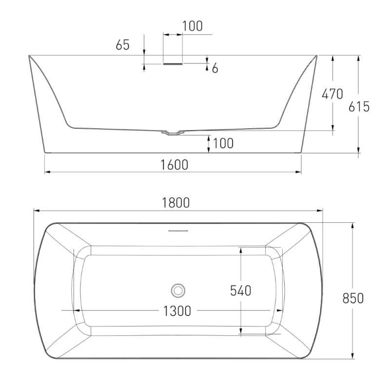 VOLLE Ванна 180*85*61см, отдельностоящая, с сифоном, (12-22-804)