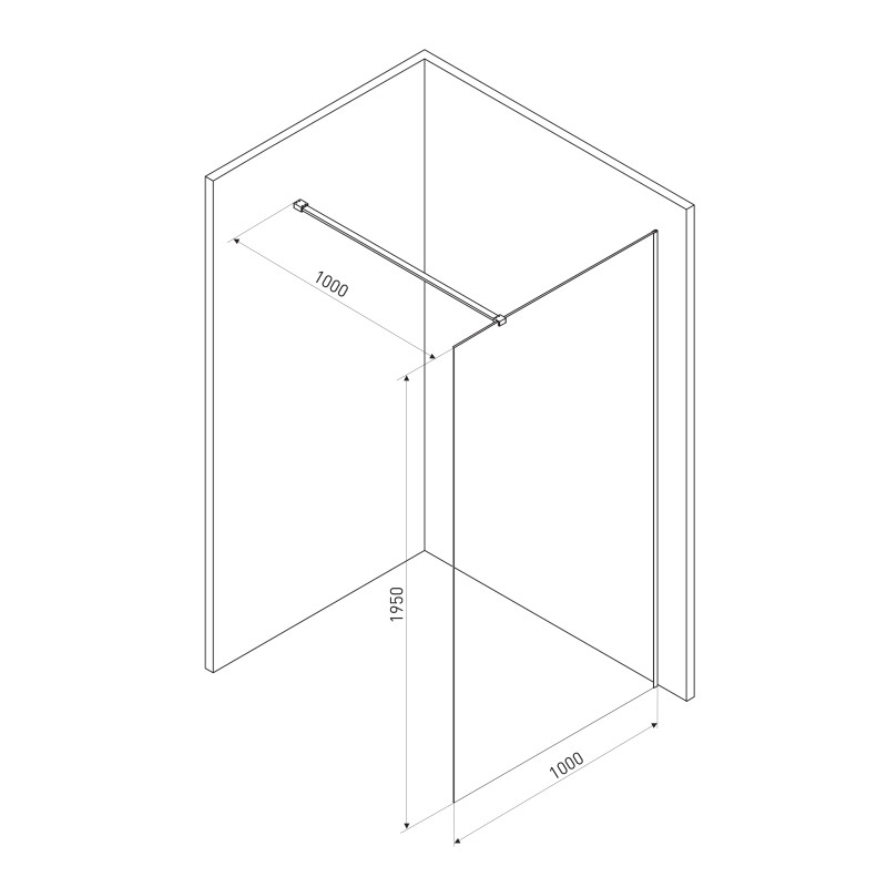 VOLLE Стінка Walk-In 90*190см, прозоре скло 8мм + профіль стіновий 1900мм для Walk-IN + тримач скла (D) 1000мм, (18-08-90+01-01+05D-100)