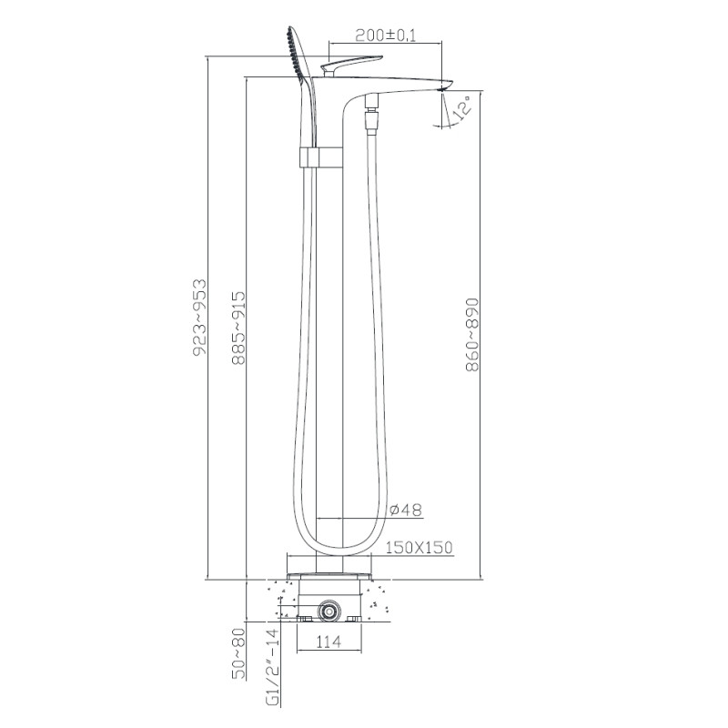VOLLE Змішувач для ванни окремостоячий, хром, (12-33-101)