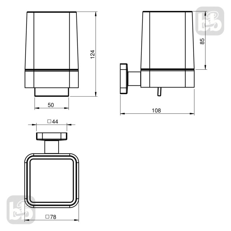 VOLLE TEO диспенсер с нижним нажимом, матовое стекло, крепление к стене, хром, (15-88-422)
