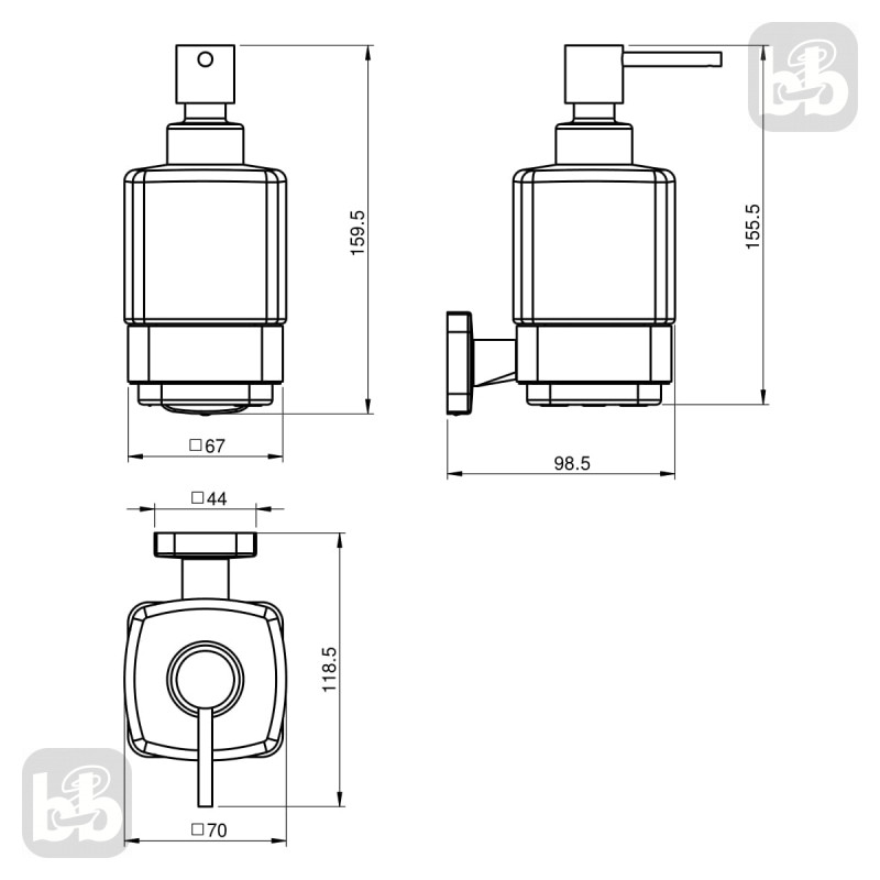 VOLLE TEO диспенсер матовое стекло, крепление к стене, хром, (15-88-421)