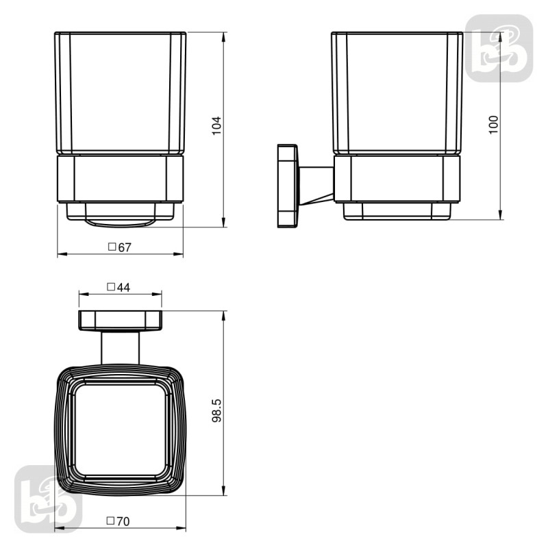 VOLLE TEO стакан матовое стекло, крепление к стене, хром, (15-88-411)